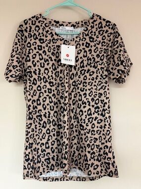 MIHOLL Short Sleeve Leopard Print Tee - Tan/Black